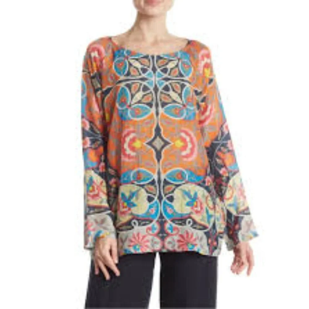 EUC: JOHNNY WAS Lentine Scarf Print Silk Blouse - Picture 2 of 9